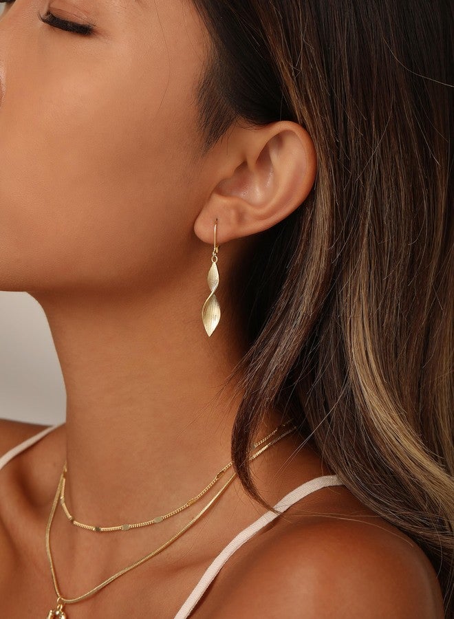 Robaice Gold Dangle Earrings for Women 14K Plated, Lightweight Hypoallergenic Twist Drop Earrings, Trendy Leverback Minimalist Jewelry for Sensitive Ears Vacation Wear, Style A - Image 3